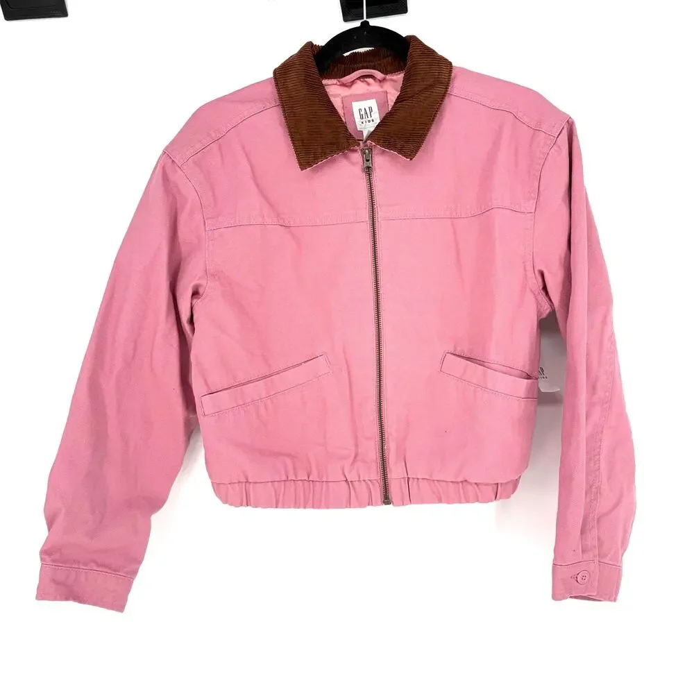 Gap Kids Pink Barn Jacket Corduroy Collar Full Zip NWT XXL 14/16